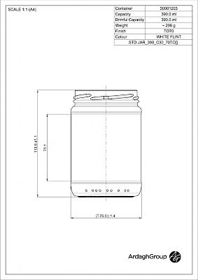 390 ml, Std Food glass jar Glass jars - Bevpak