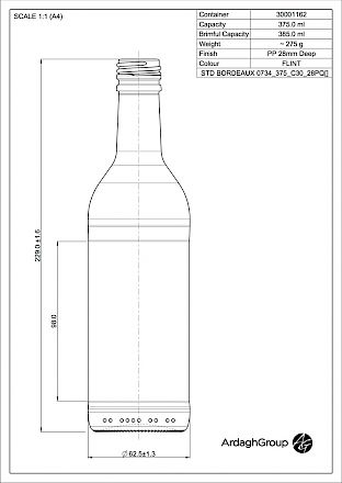 Bordeaux 375 ml, bright glass bottle Glass bottles - Bevpak