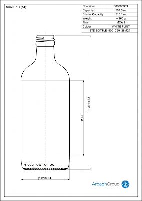 Std 500 ml, bright glass bottle Glass bottles - Bevpak