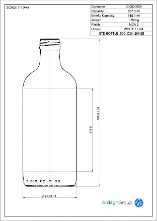 Std 500 ml, bright glass bottle Glass bottles - Bevpak