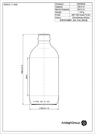 Stubby 33 cl, green glass bottle Glass bottles - Bevpak